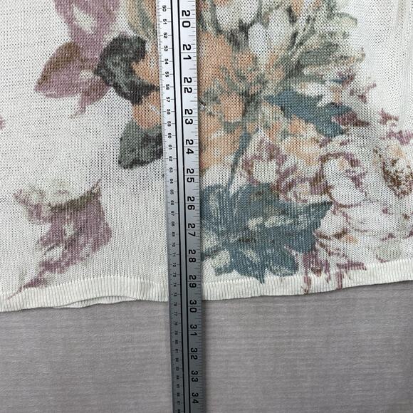 J Jill Sweater Womens XL Linen Blend White Floral Boho Tunic Open Knit Relaxed - Picture 4 of 8